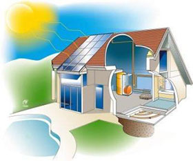 Maison équipée de capteurs solaires thermiques