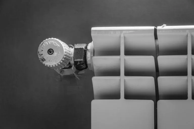 Tête thermostatique sur un radiateur blanc